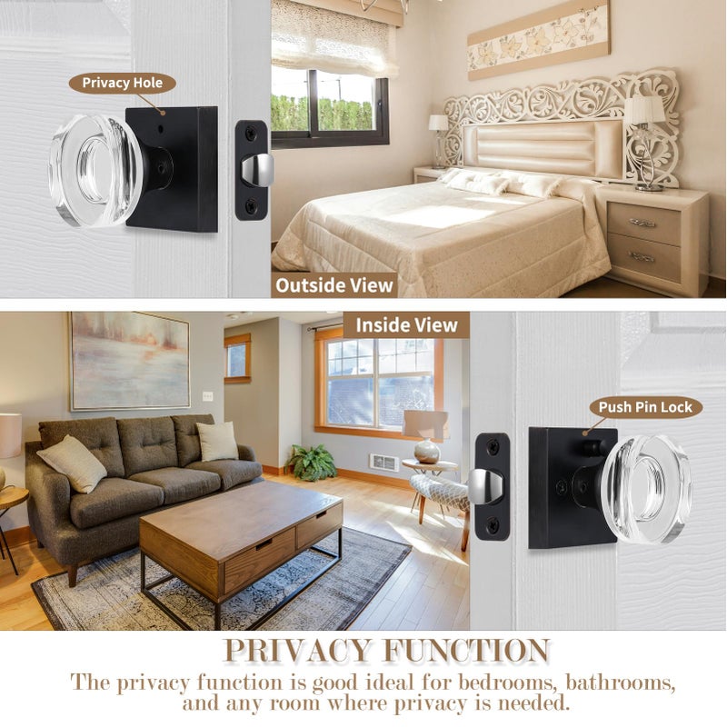 newliplace Glass Door Knobs Interior, Pricacy Bedroom Door Knobs with Lock, Square Vintage Style Crystal Door Handles for Bathroom, Oil Rubbed Bronze - Image 2